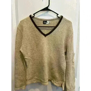 Vintage Basel Womens V-Neck Pullover Sweater Brown and Tan | Y2K Size Medium